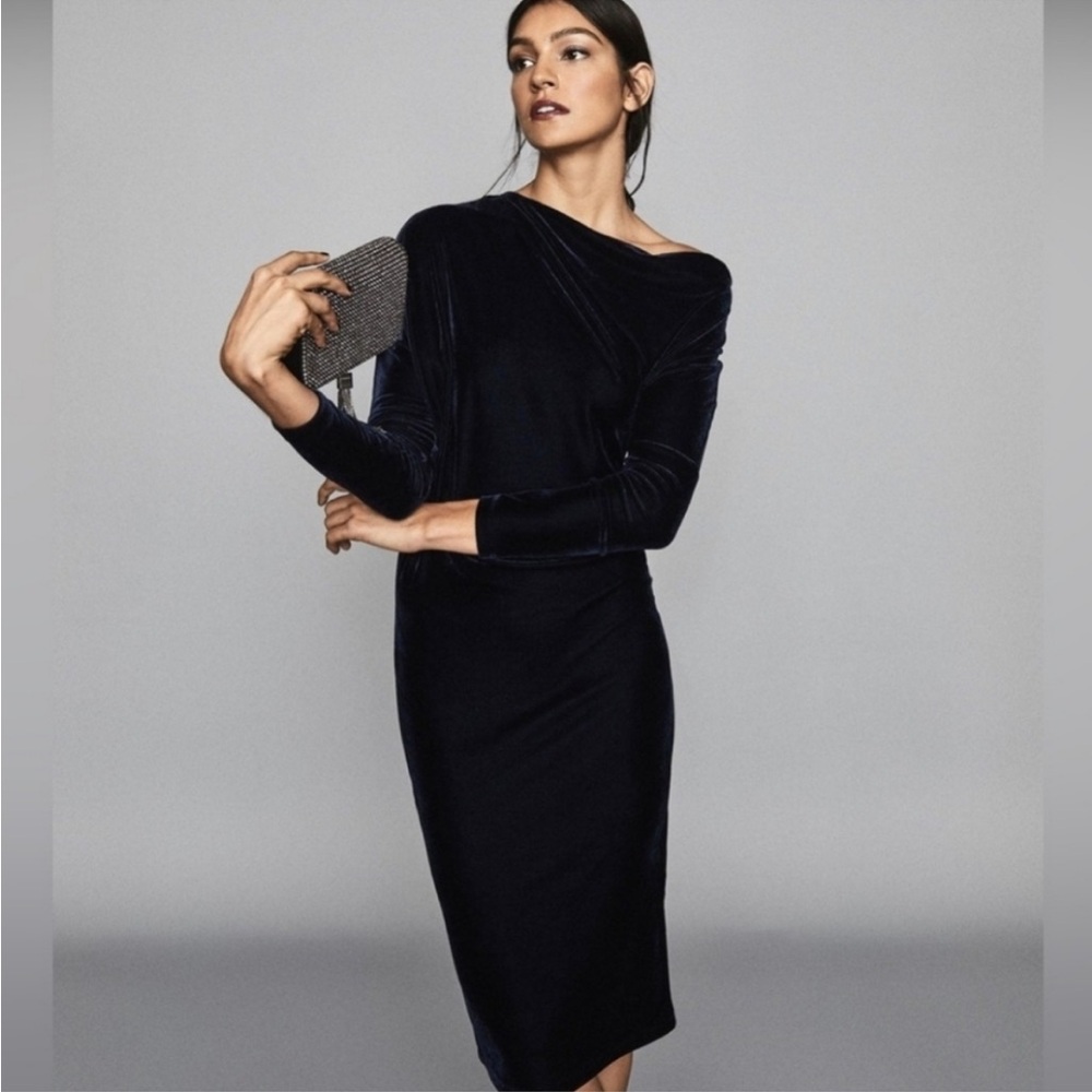 Reiss Valeria Dress Blue Velvet Size 4